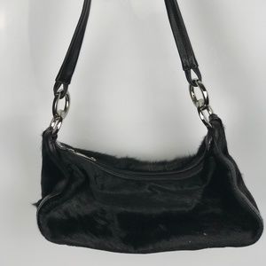 Black Fur and Leather Handbag